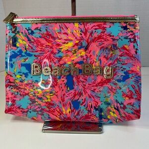 Lilly Pulitzer Large Multi Colored Plastic Beach Bag w/Pink Zipper